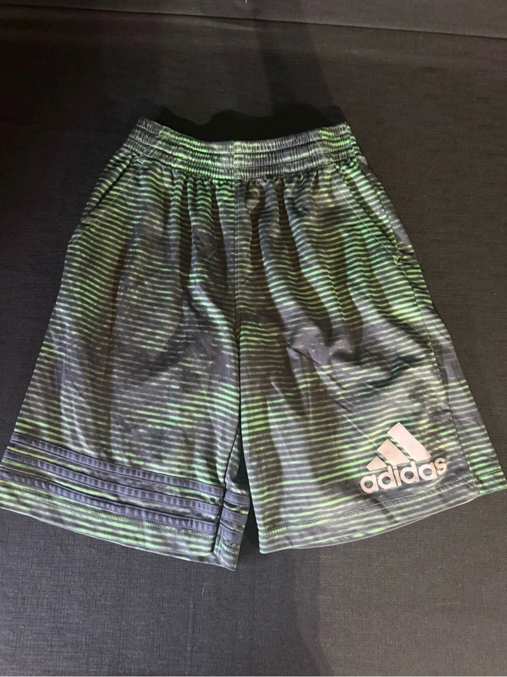 adidas Green and Black Striped Youth Athletic Shorts